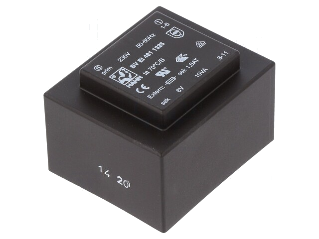 Transformator: ingegoten; 10VA; 230VAC; 6V; 1667mA; PCB; BVEI Transformator: ingegoten; 10VA; 230VAC; 6V; 1667mA; PCB; BVEI